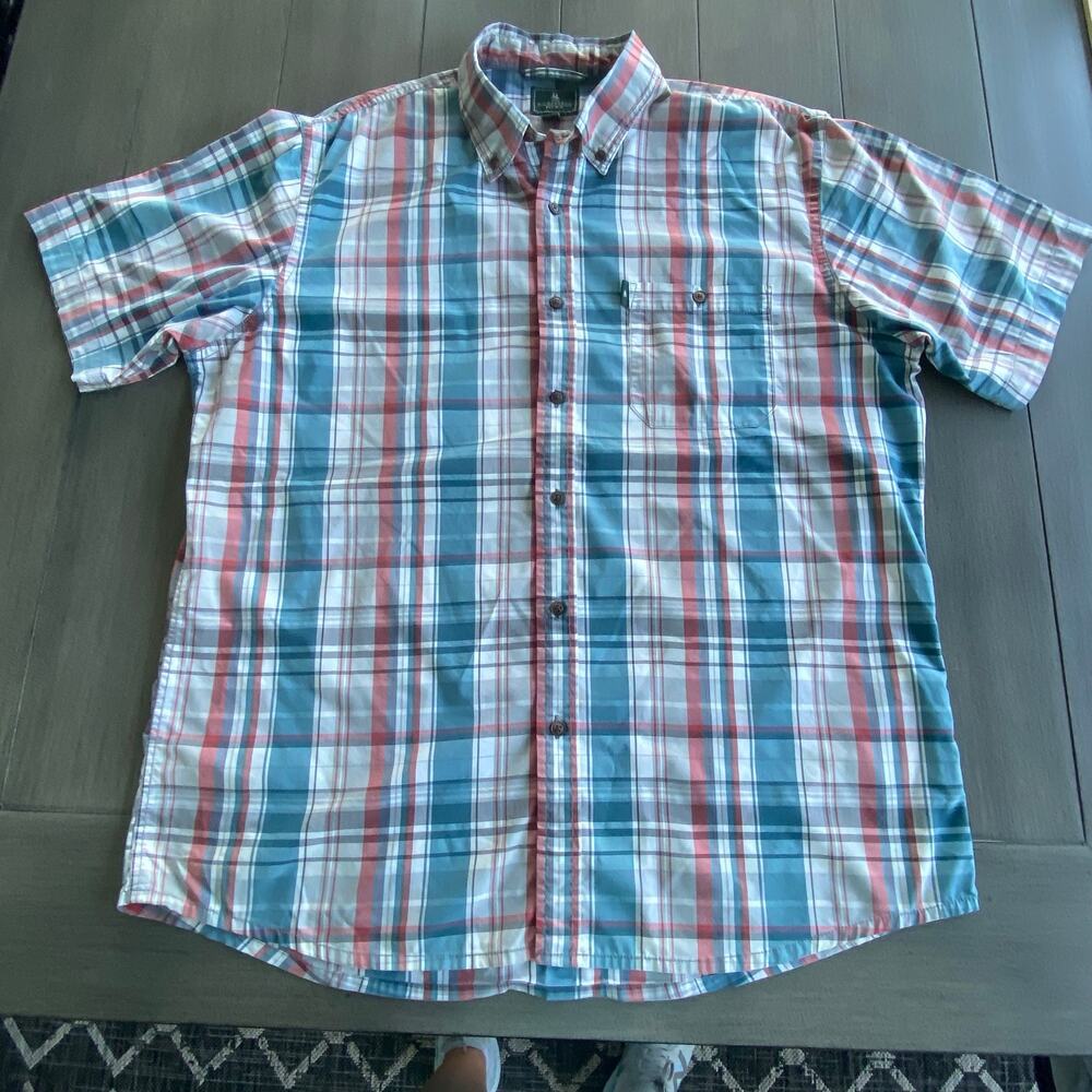 G.H. Bass & Co. Short Sleeve Button‑Down • Large • Blue/Red/Gray Plaid